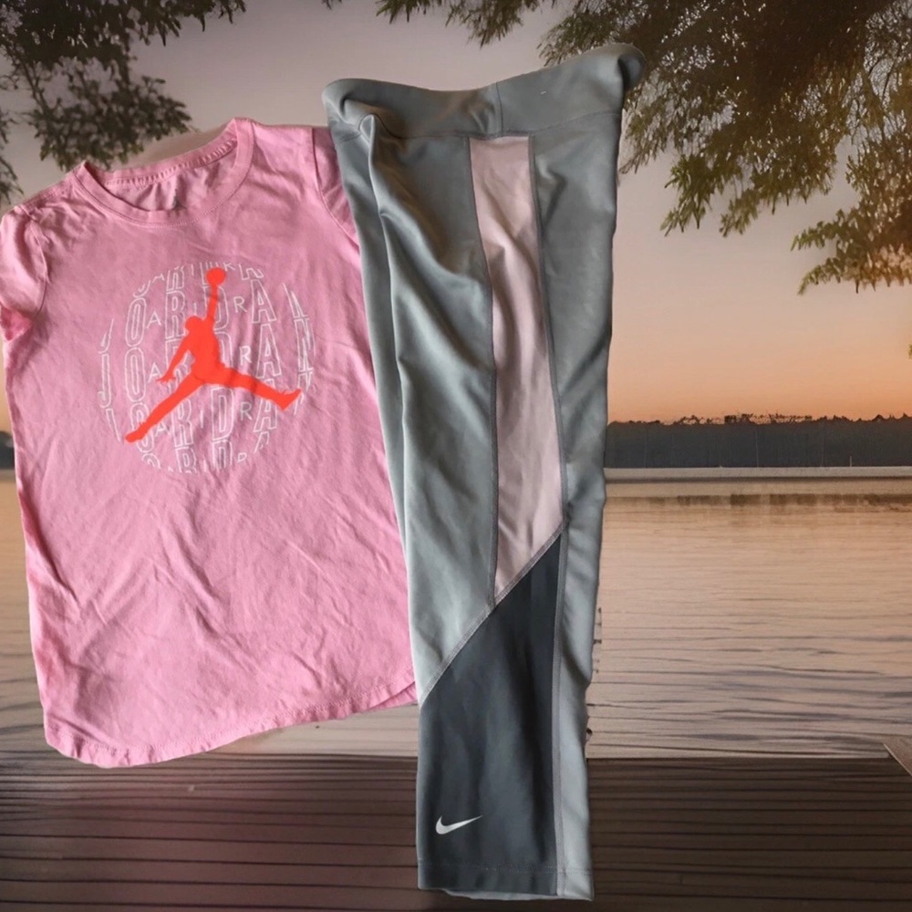 JORDAN NIKE Girls size L XL T SHIRT CAPRIS OUTFIT